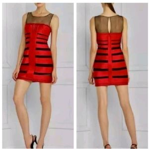 BCBGMAXAZRIA BCBG Jewel Red Black Satin Bodycontour Bandage Cocktail Dress 8